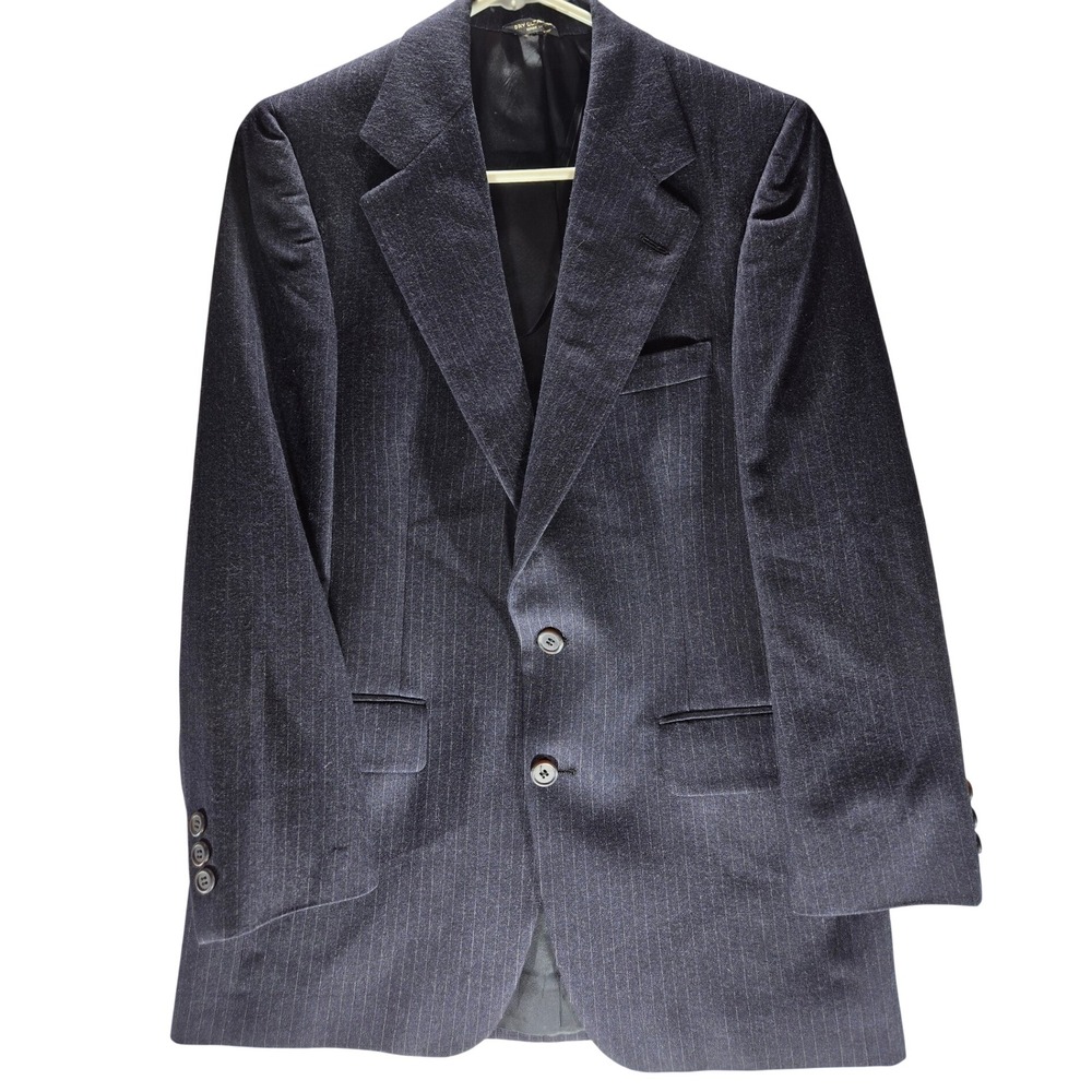 Vintage Pure Wool Pinstripe Blazer Navy Blue Two Button Suit Jacket Made in USA